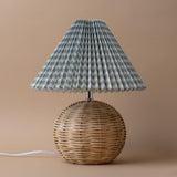 Rattan Table Lamp with Pleated Gingham Shade