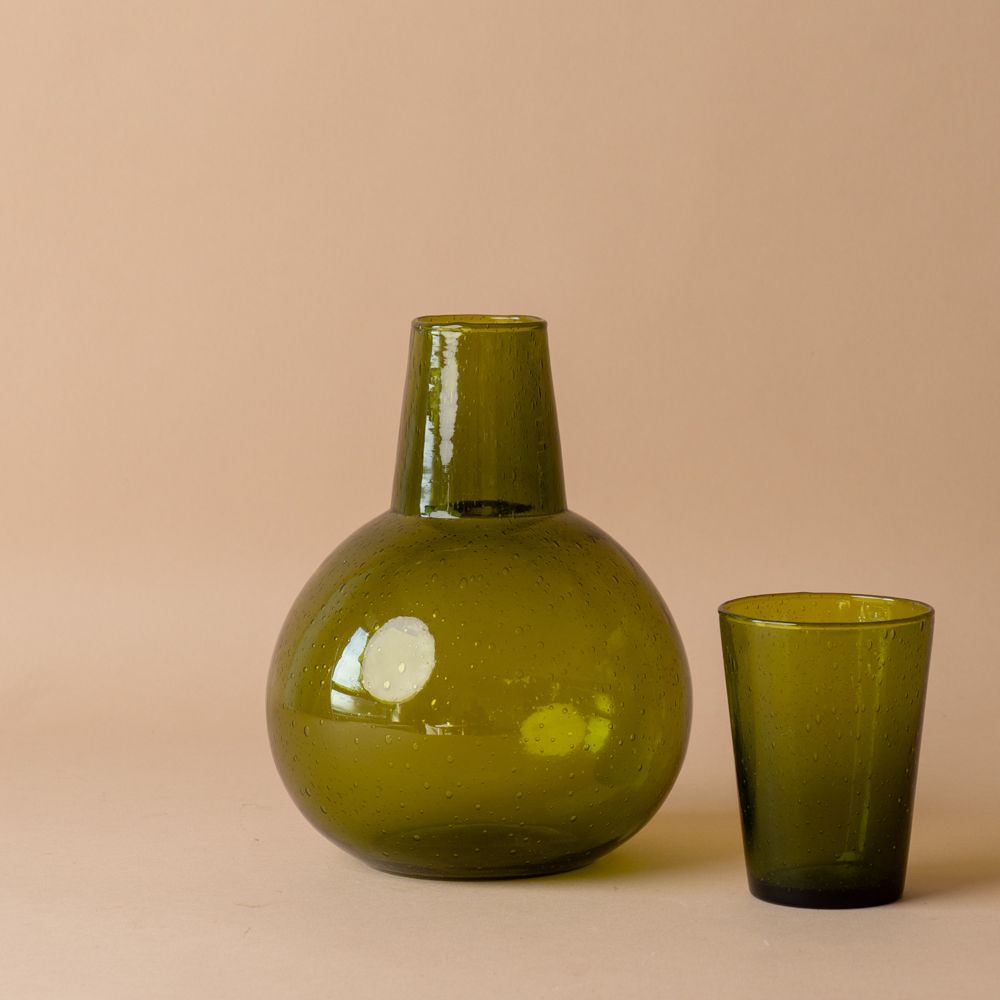 Recycled Olive Glass Carafe carafe Creative Co-op (DYA)