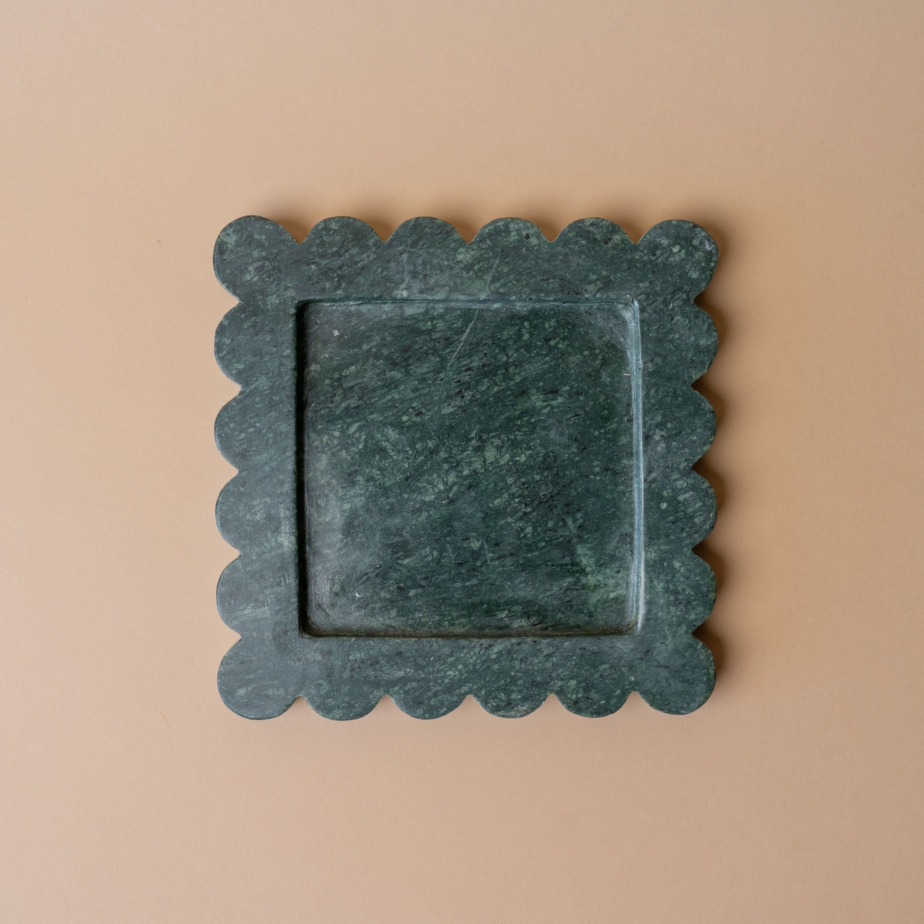 Square Marble Scalloped Tray, Green Marble