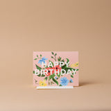 Pink Floral Happy Birthday Card