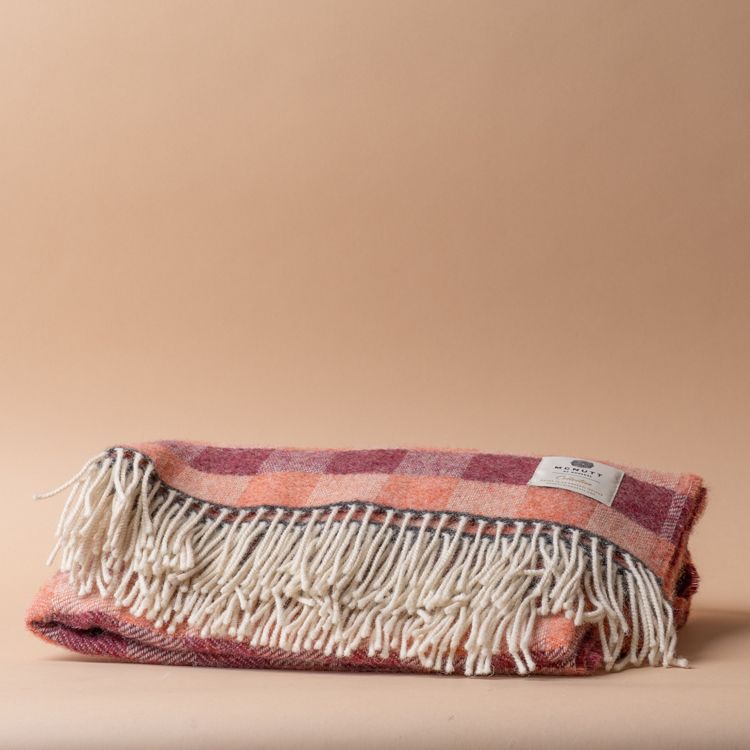 Warm Coral Check Wool Blanket blanket McNutt