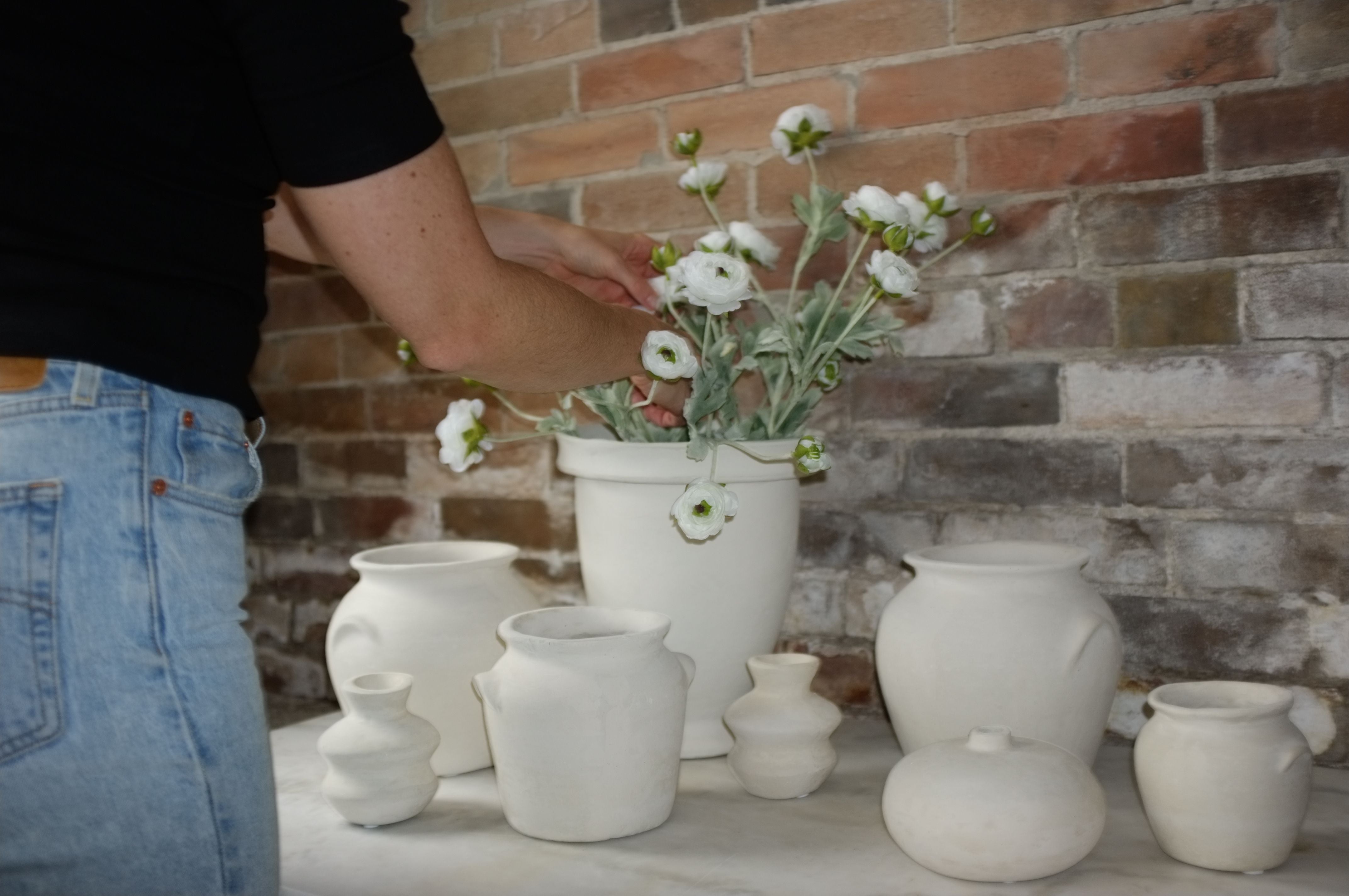 Faux White Ranunculus Spray faux stem Indaba