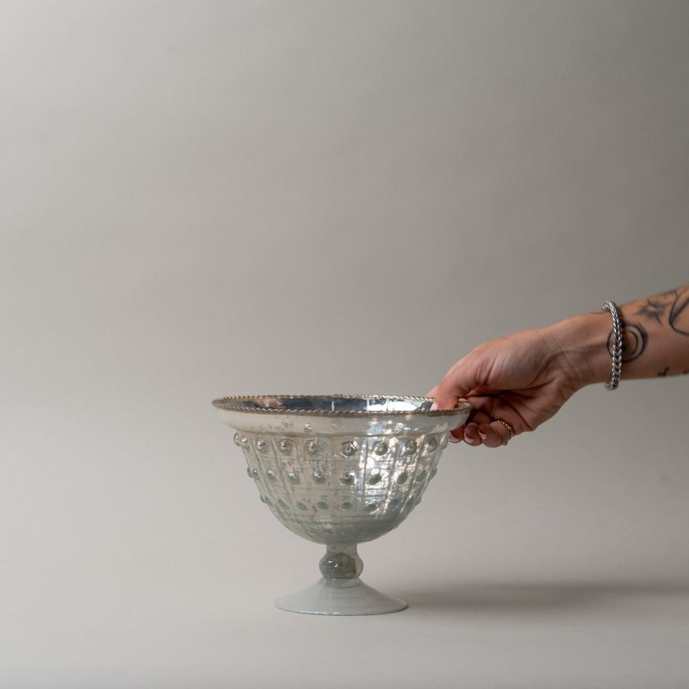 Embossed Mercury Glass Footed Bowl CHRISTMAS 2025 Creative Co-op (DYA)