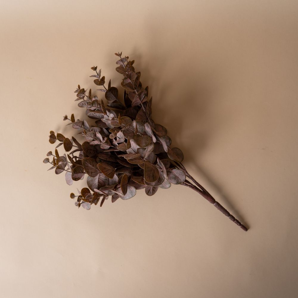 Faux Brown Eucalyptus Bush faux stem Tri W Imports