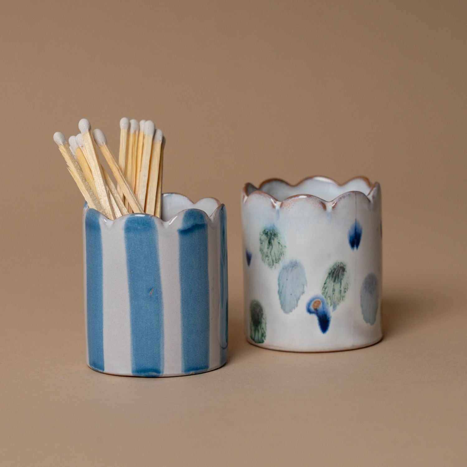 Scalloped Stoneware Matchstick Holder matches Creative Co-op (DYA)