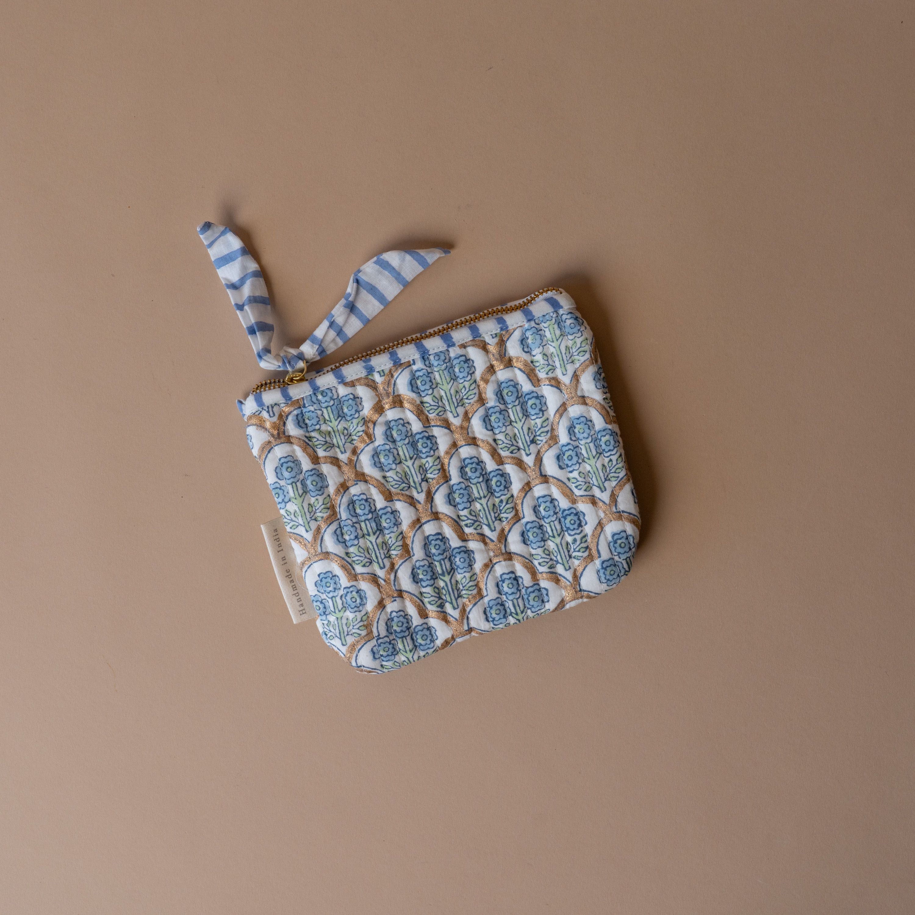 Organic Cotton Floral Pouch reusable bag Paper Mirchi (Faire) Large Blue