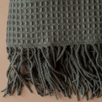 Waffle Throw Blanket with Fringe blanket Brunelli (ShopZio) Olive