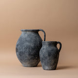 Textured Ceramic Vase with Handle - Grey
