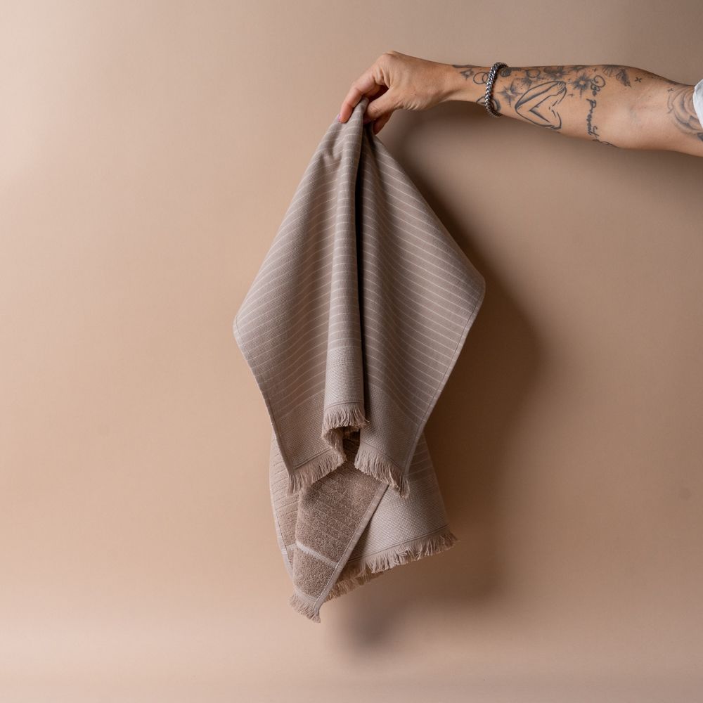 Turkish Cotton Striped Hand Towel hand towel Pokoloko Brown