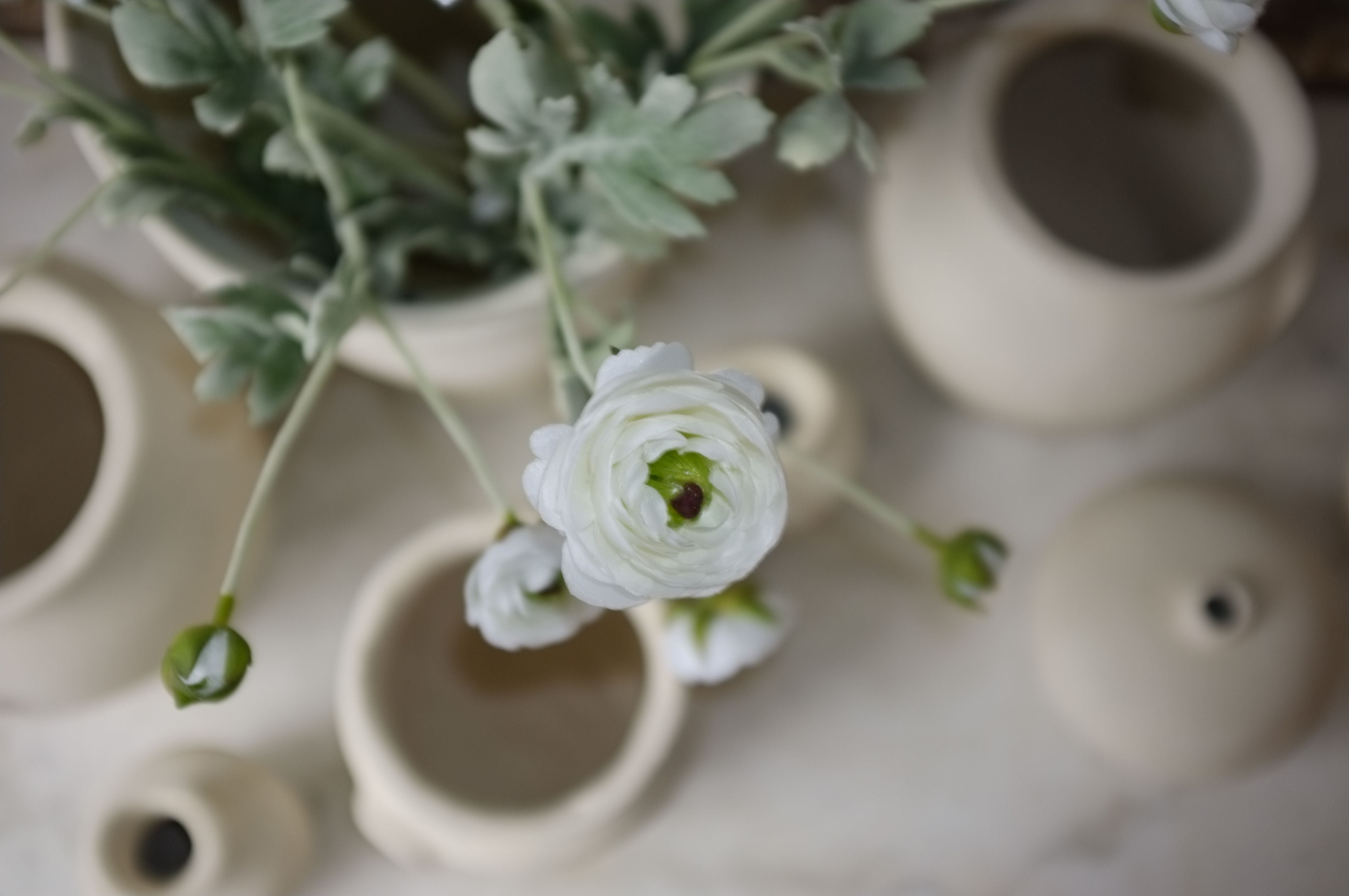 Faux White Ranunculus Spray faux stem Indaba