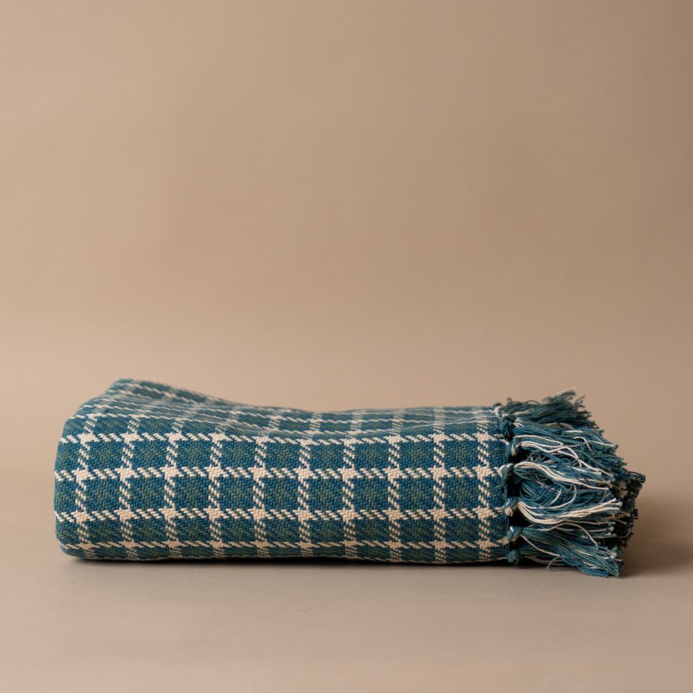 Teal Houndstooth Throw Blanket blanket Indaba