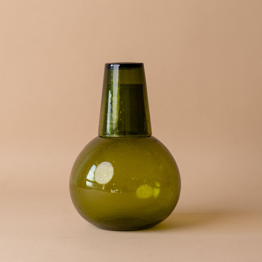 Recycled Olive Glass Carafe carafe Creative Co-op (DYA)
