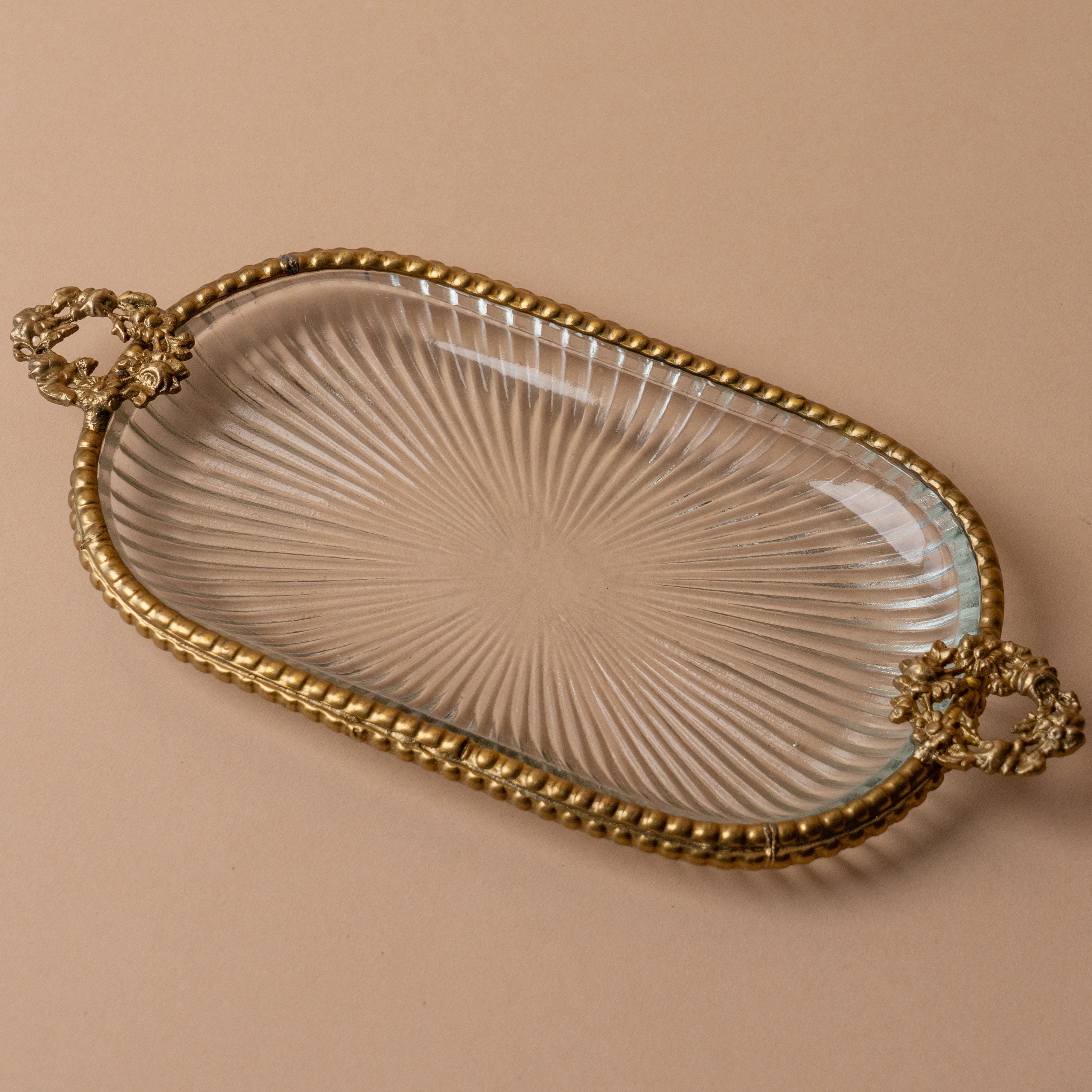 Glass Dish with Antiqued Gold Edge tray Silver Tree Home & Holiday (Faire)