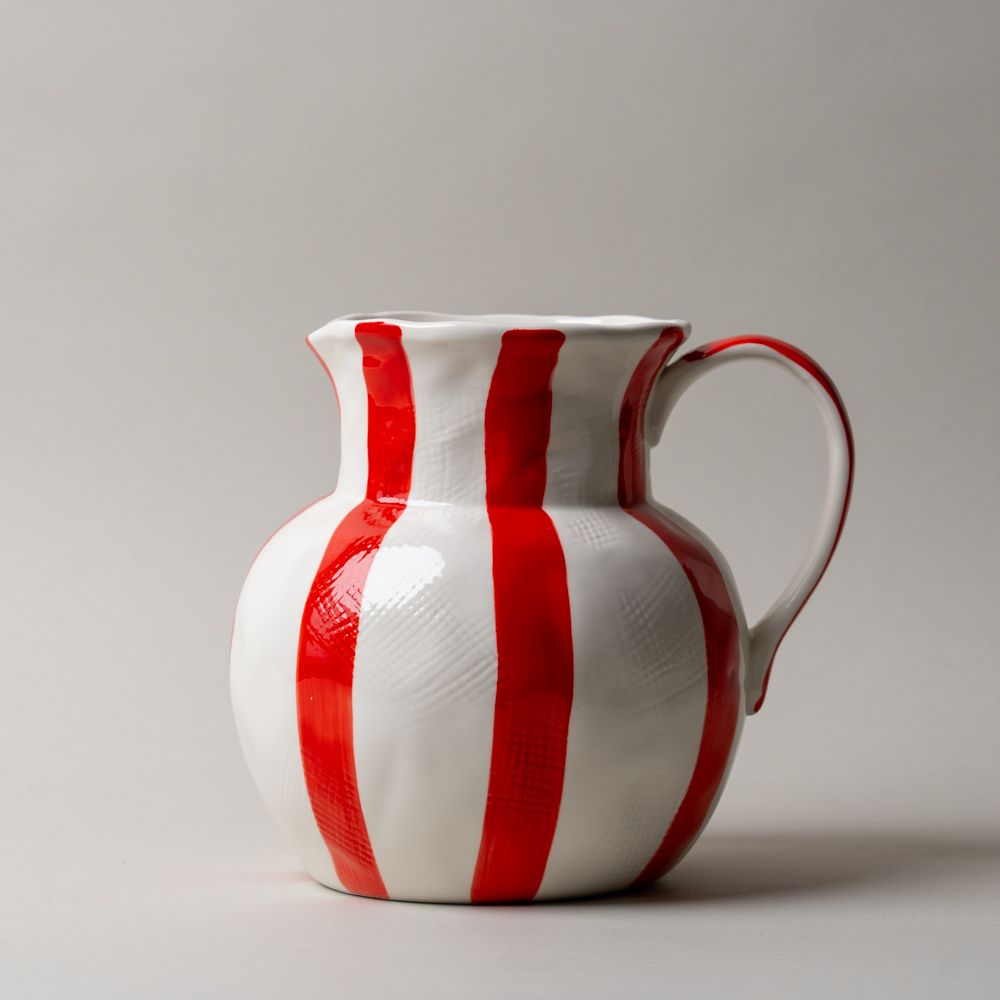 Red Stripe Stoneware Pitcher CHRISTMAS 2025 Creative Co-op (DYA)