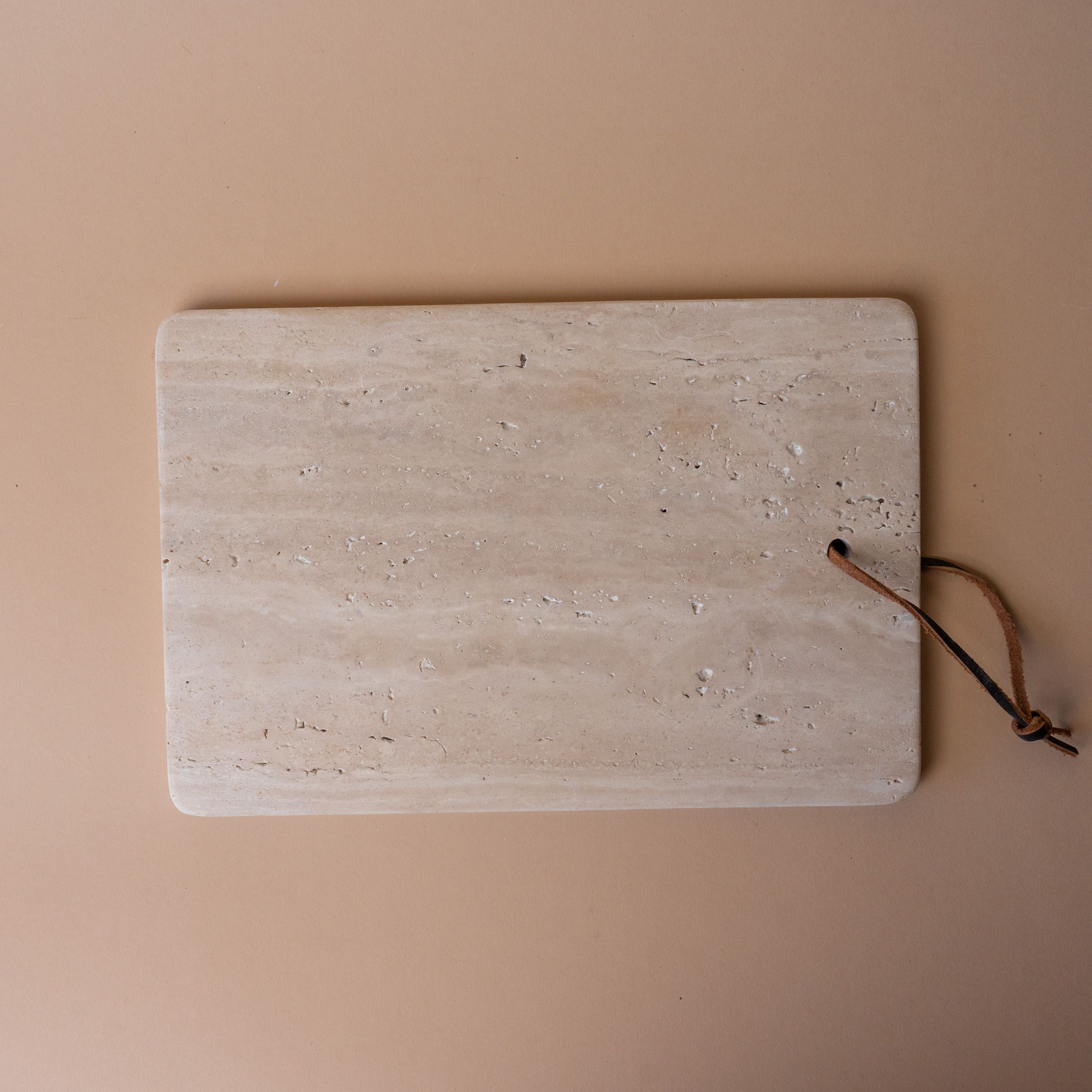Travertine Cheese Board with Leather Tie cheese board Creative Co-op (DYA)