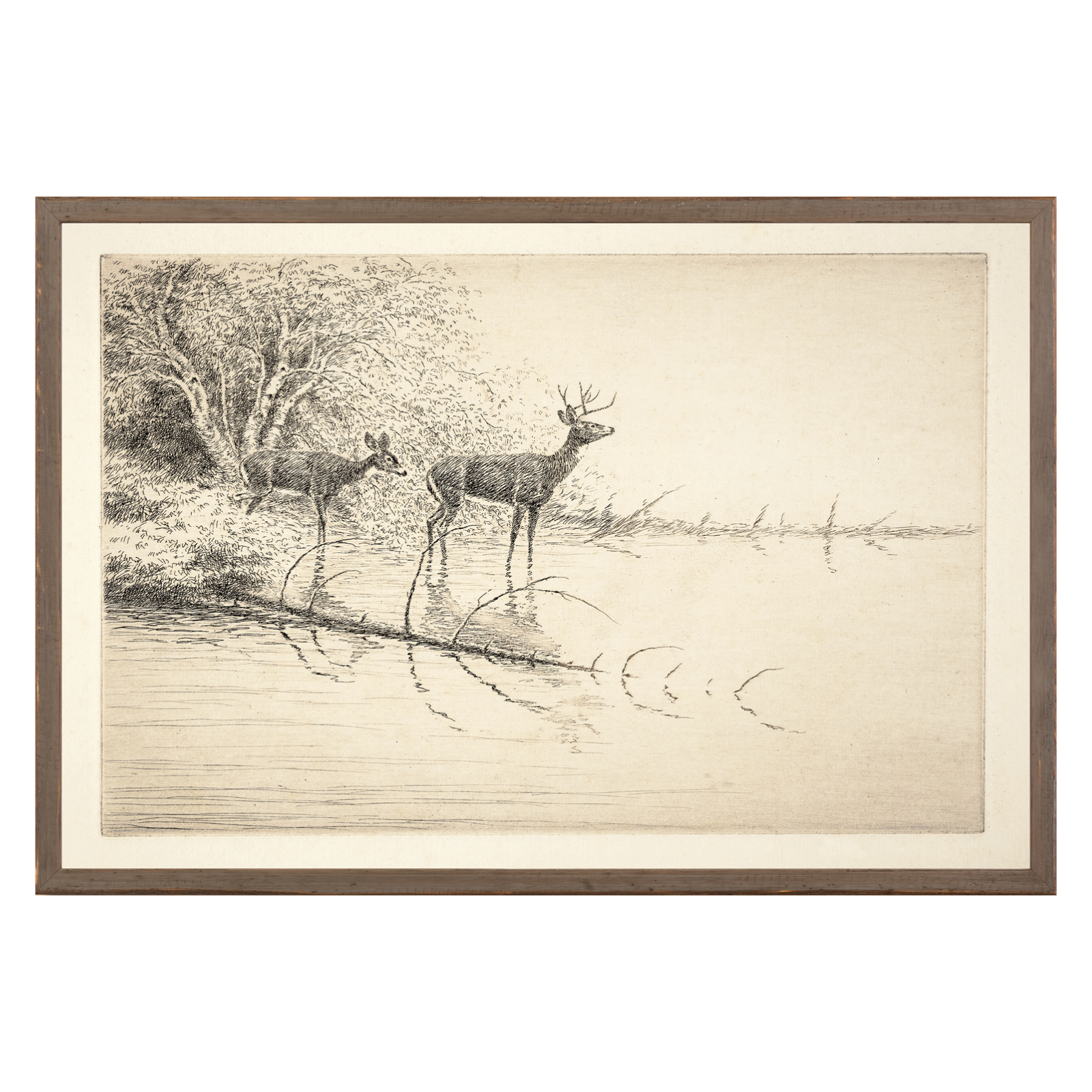 "Deer at Dusk" Framed Art Print ARTWORK - framed print Celadon Art