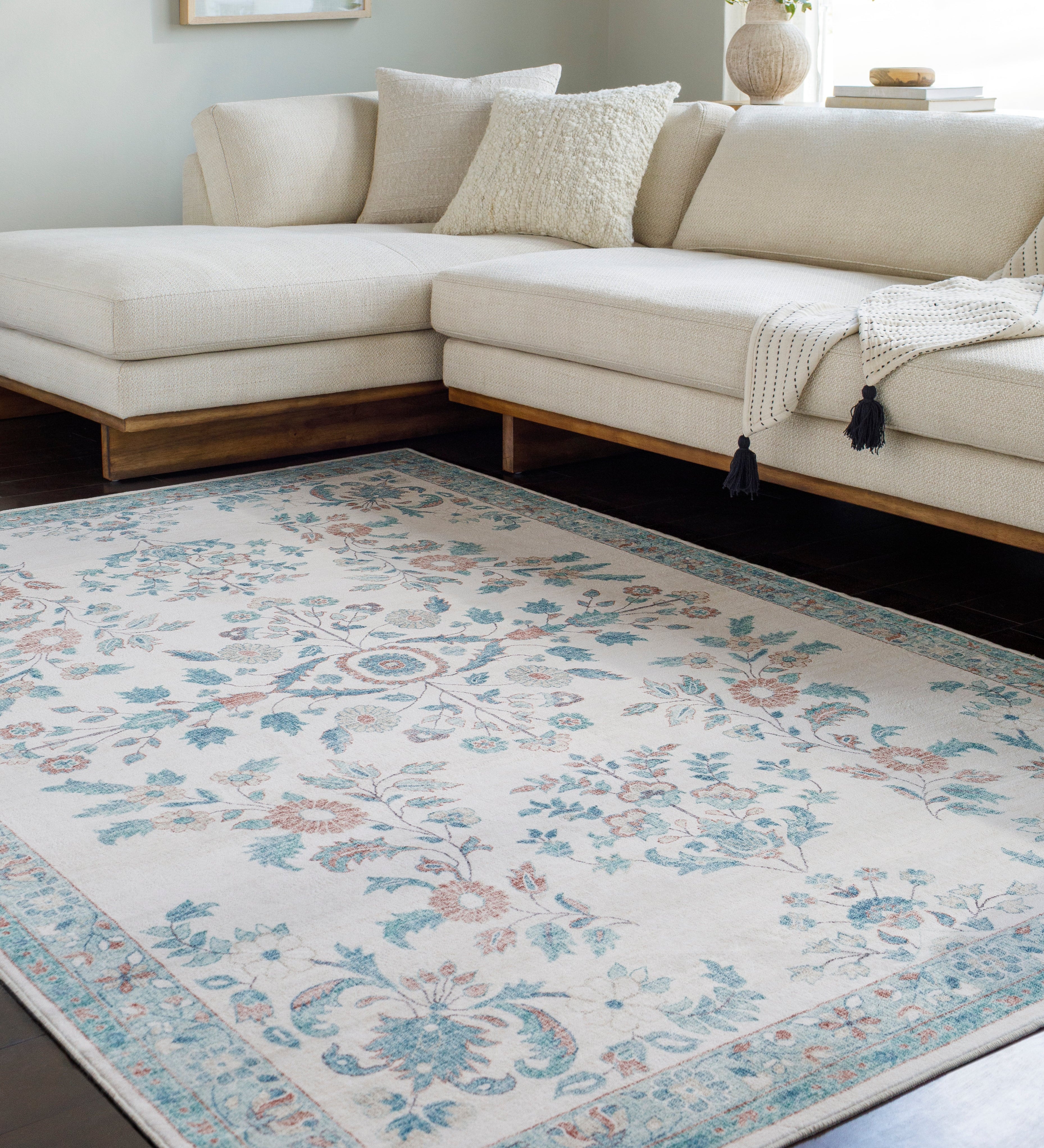 Laverne Floral Ivory Washable Rug 1 - RUGS - patterned Surya