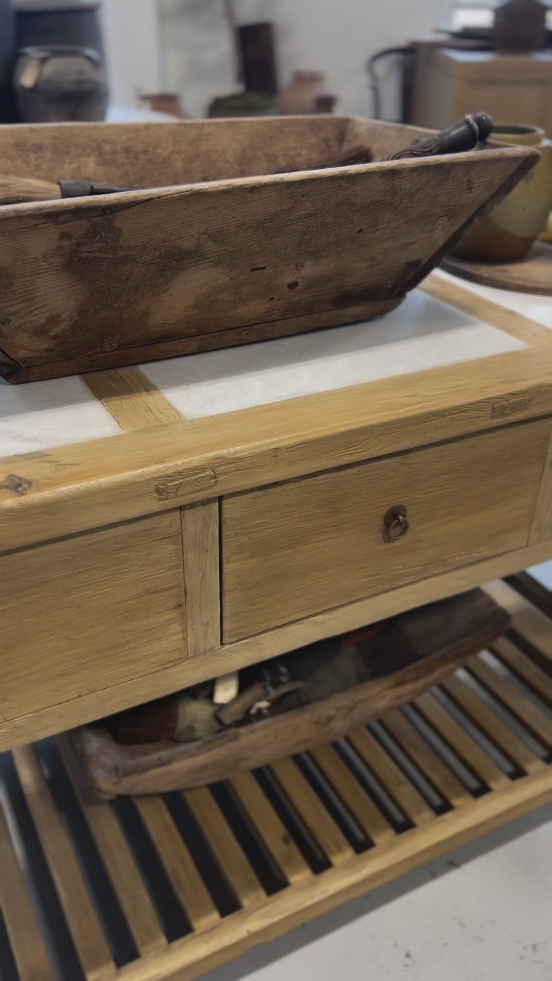 Sawyer Reclaimed Wood Island with Marble inserts 7 - FURNITURE - sideboard/cabinet Hauer Market