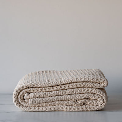 Oatmeal Stonewashed Waffle Bed Cover - Rug & Weave