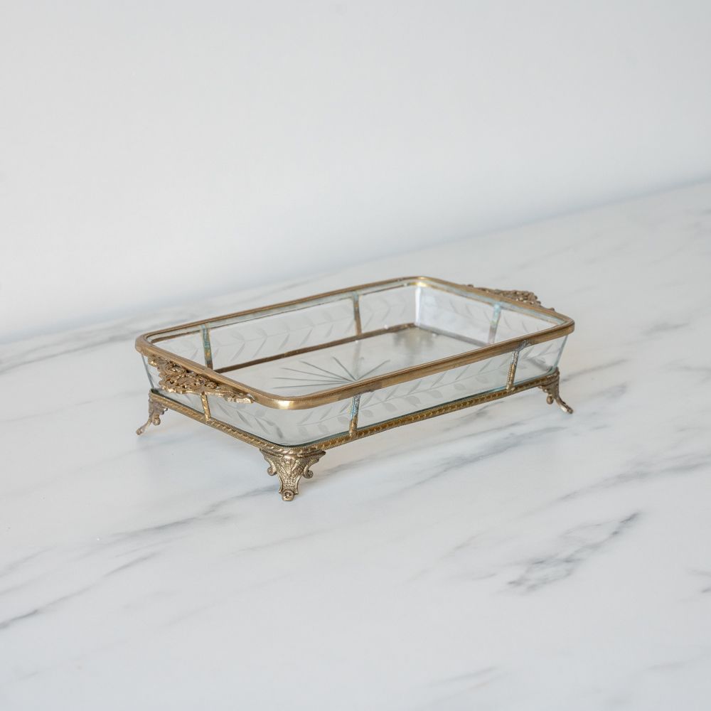 Antiqued Brass & Glass Display Tray