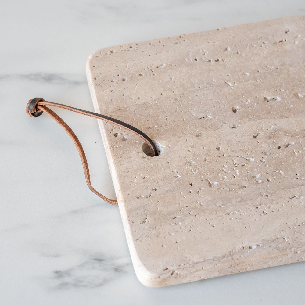 Travertine Cheese Board with Leather Tie - Rug & Weave