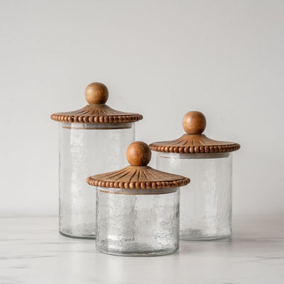Glass Jar Set with Beaded Wood Lid - Rug & Weave