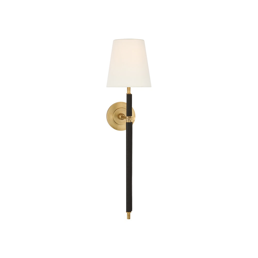 Bryant Large Wrapped Tail Sconce LIGHTING - sconce Visual Comfort - Signature Hand-Rubbed Antique Brass and Chocolate Leather