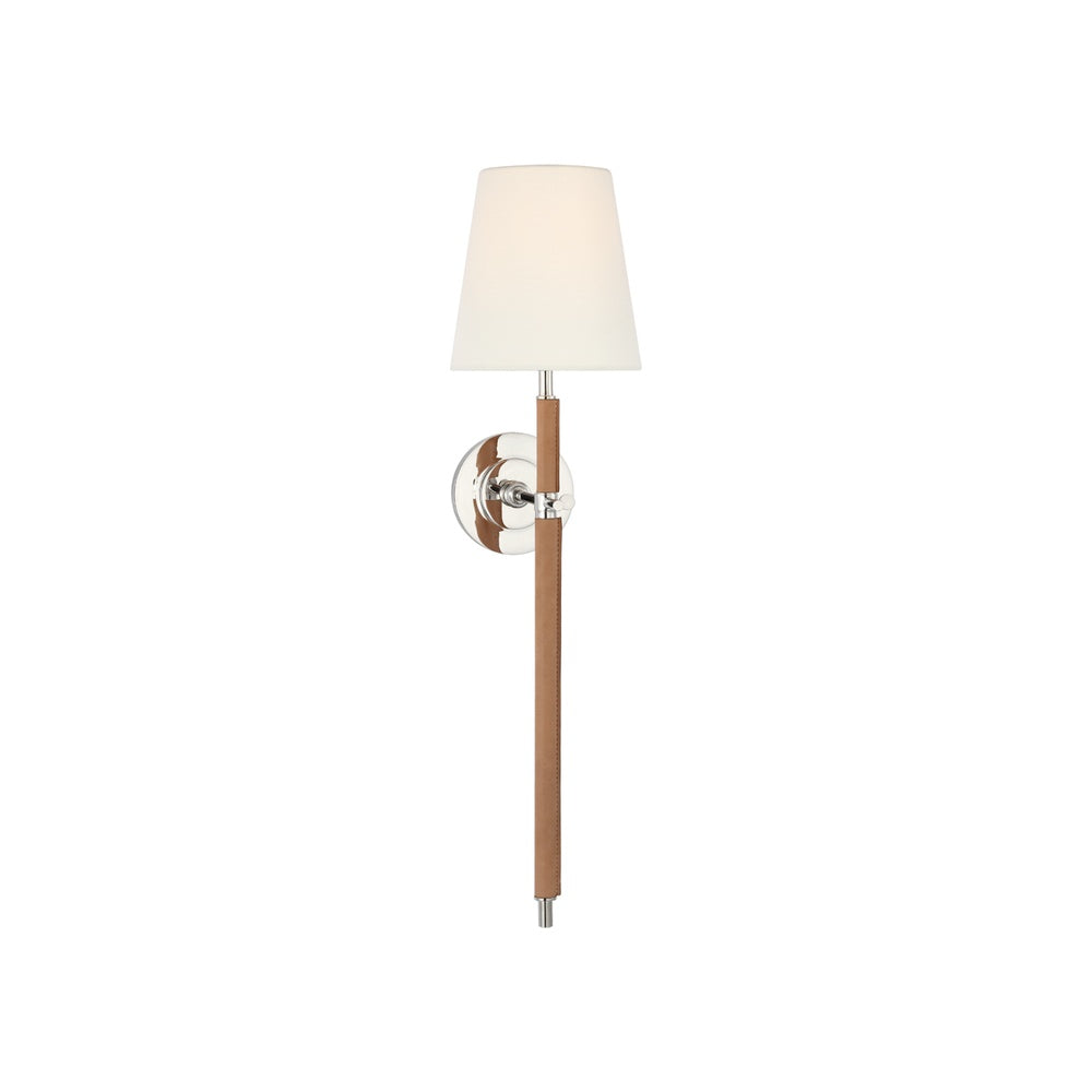 Bryant Large Wrapped Tail Sconce LIGHTING - sconce Visual Comfort - Signature Polished Nickel and Natural Leather
