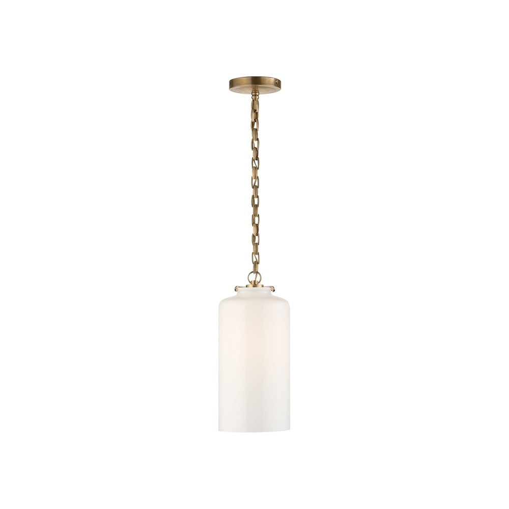 Katie Cylinder Pendant LIGHTING - pendant Visual Comfort - Signature Antique Brass White Glass