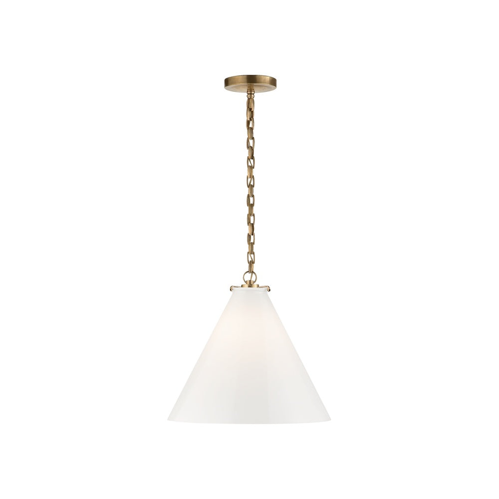 Katie Conical Pendant LIGHTING - pendant Visual Comfort - Signature Antique Brass White Glass