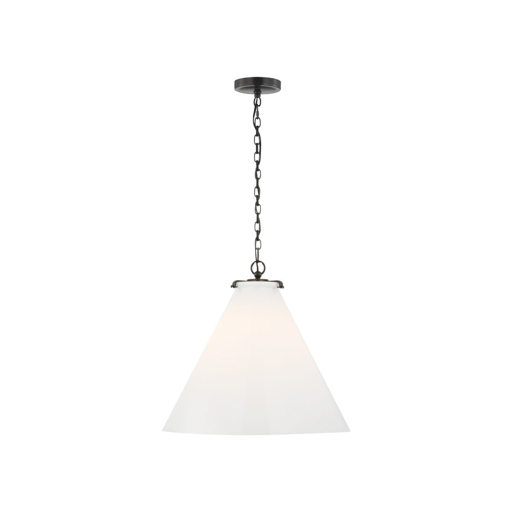 Katie Large Conical Pendant LIGHTING - pendant Visual Comfort - Signature Bronze White Glass