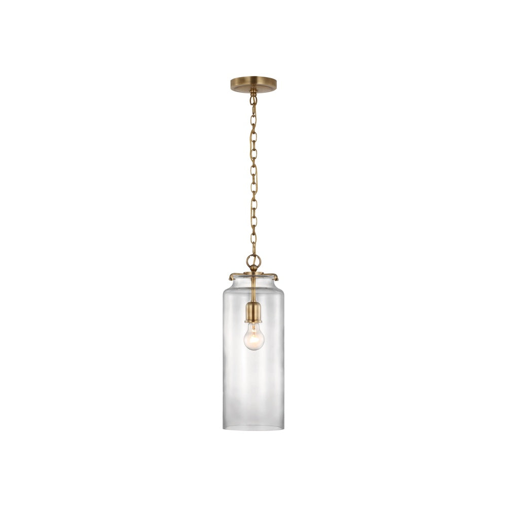 Katie Large Cylinder Pendant LIGHTING - pendant Visual Comfort - Signature Antique Brass Clear Glass