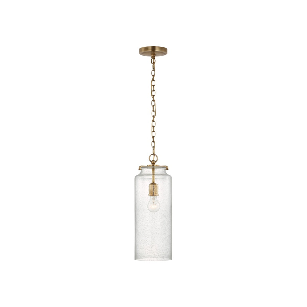 Katie Large Cylinder Pendant LIGHTING - pendant Visual Comfort - Signature Antique Brass Seeded Glass