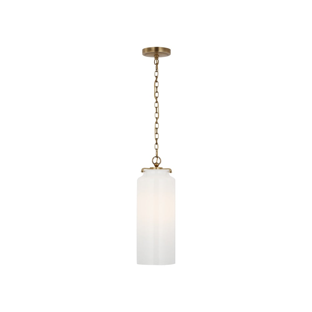 Katie Large Cylinder Pendant LIGHTING - pendant Visual Comfort - Signature Antique Brass White Glass