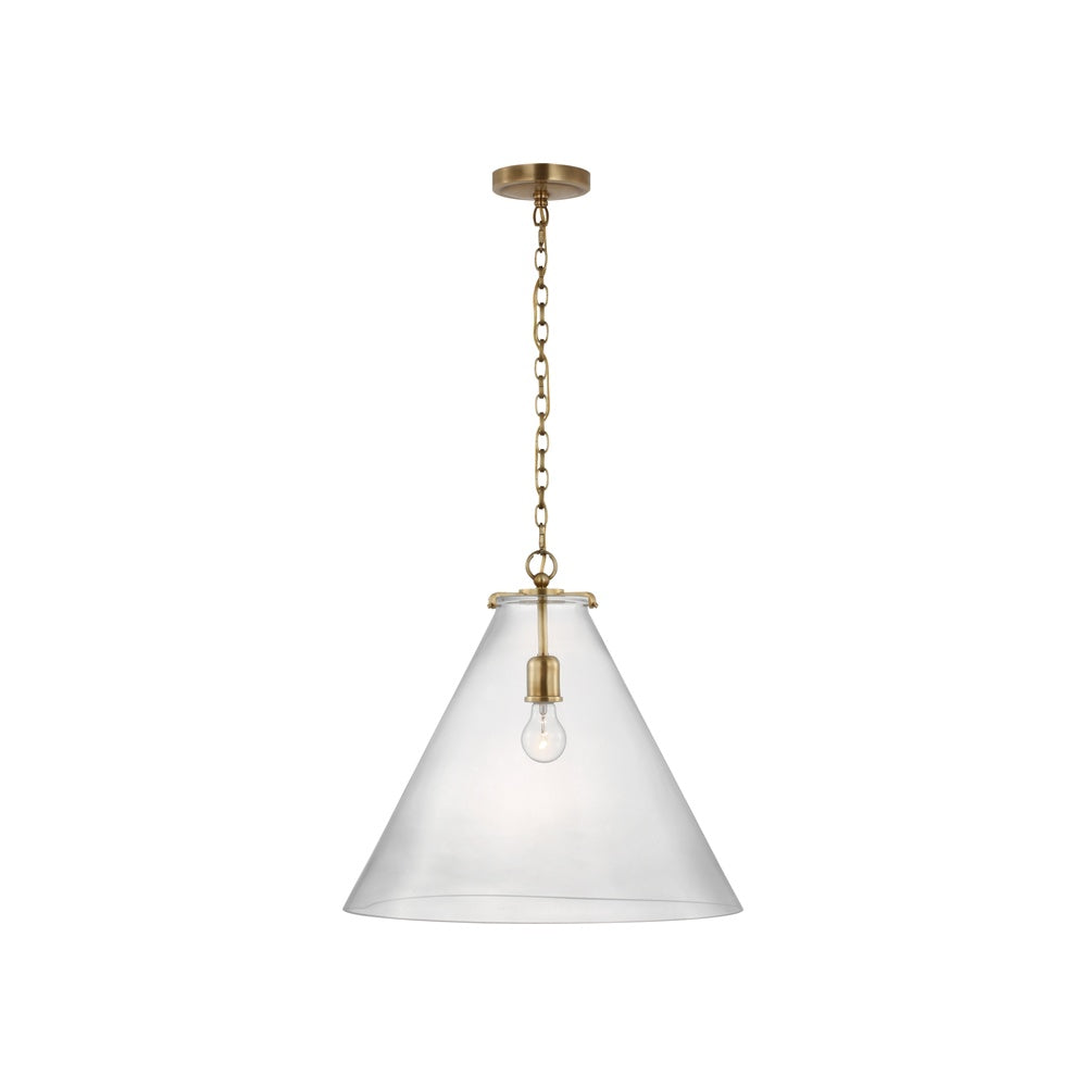 Katie Large Conical Pendant LIGHTING - pendant Visual Comfort - Signature Antique Brass Clear Glass