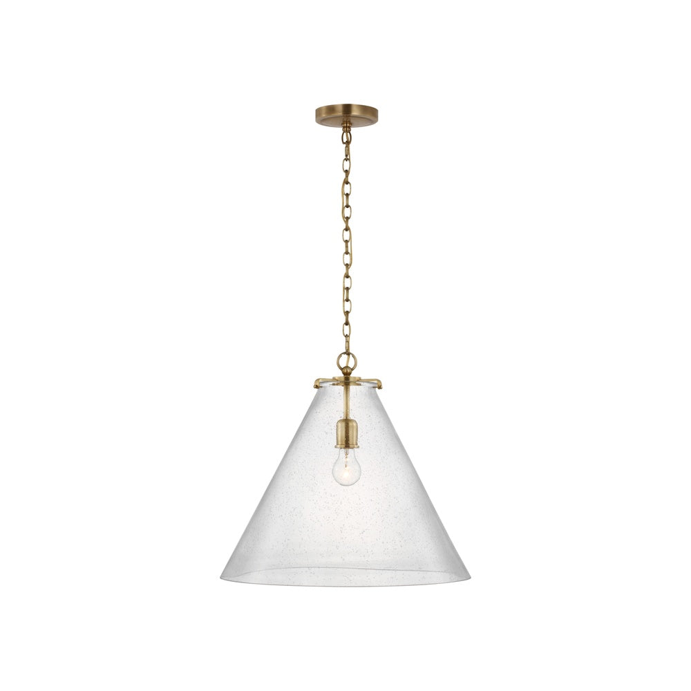 Katie Large Conical Pendant LIGHTING - pendant Visual Comfort - Signature Antique Brass Seeded Glass