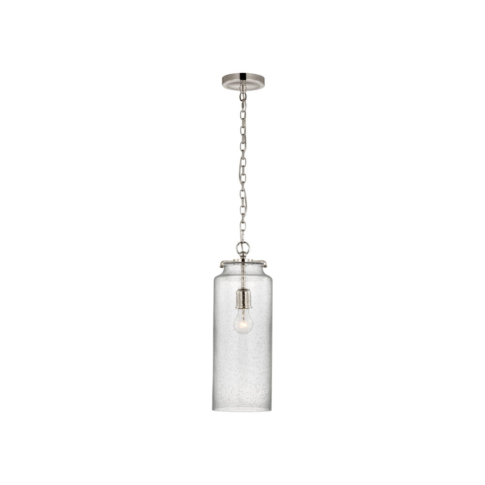 Katie Large Cylinder Pendant LIGHTING - pendant Visual Comfort - Signature Polished Nickel Seeded Glass