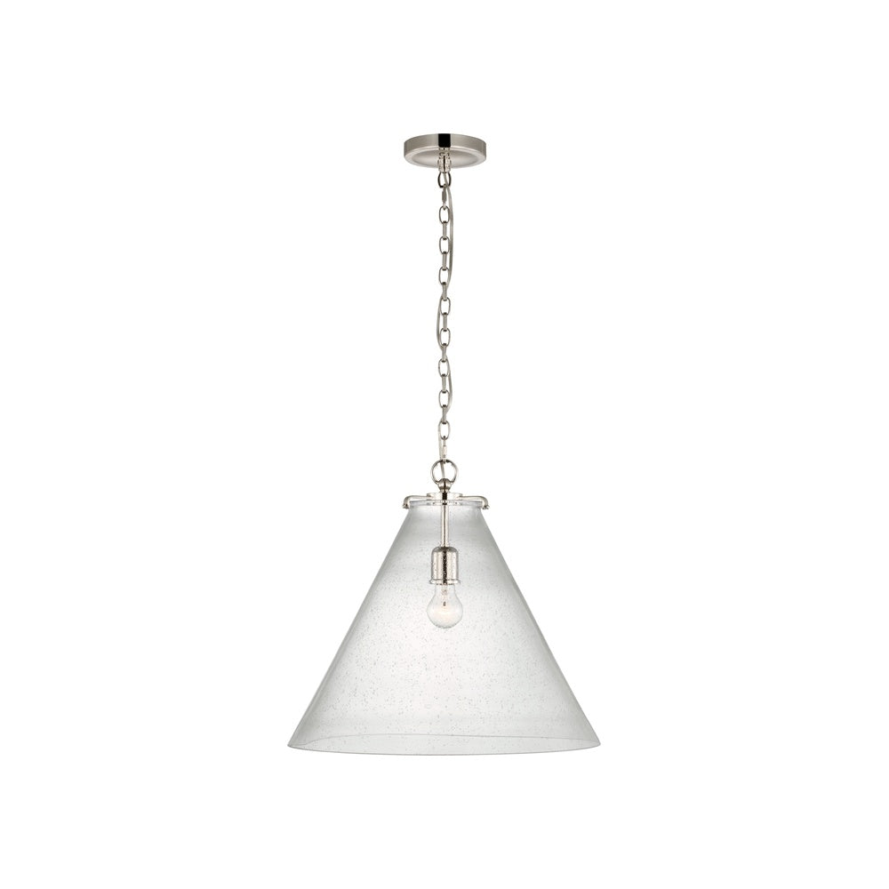 Katie Large Conical Pendant LIGHTING - pendant Visual Comfort - Signature Polished Nickel Seeded Glass