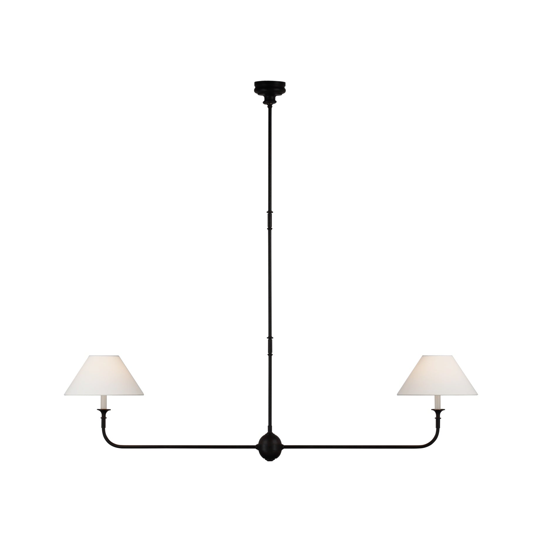 Piaf Large Two Light Linear Pendant LIGHTING - pendant Visual Comfort Aged Iron and Ebonized Oak