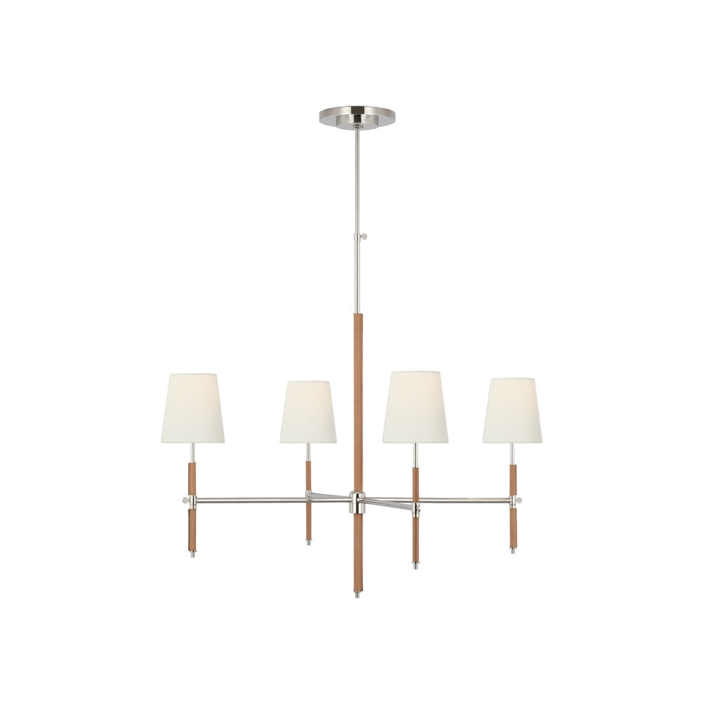 Bryant Large Wrapped Chandelier LIGHTING - chandelier Visual Comfort - Signature Polished Nickel and Natural Leather 4" x 5.5" x 6" Linen