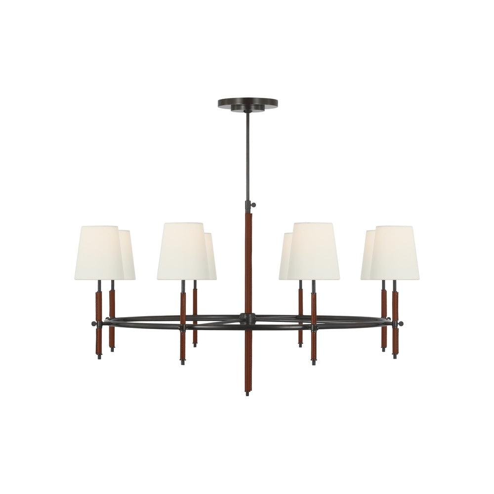 Bryant Wrapped Ring Chandelier LIGHTING - chandelier Visual Comfort - Signature Bronze and Saddle Leather 4" x 5.5" x 6" Linen