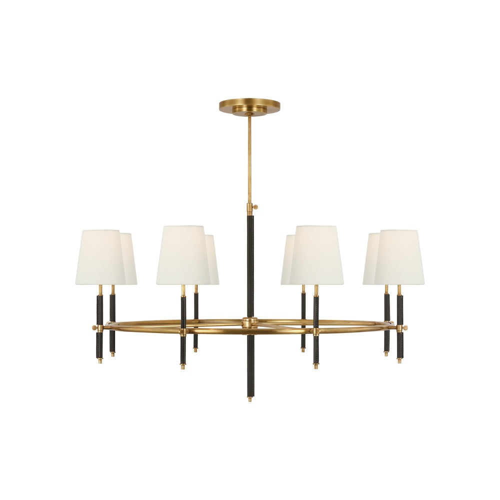 Bryant Wrapped Ring Chandelier LIGHTING - chandelier Visual Comfort - Signature Hand-Rubbed Antique Brass and Chocolate Leather 4" x 5.5" x 6" Linen