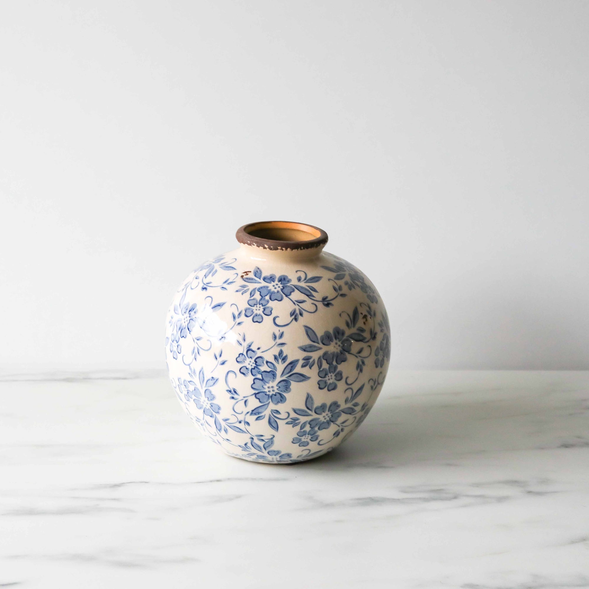Blue Floral Terracotta Vase - Rug & Weave