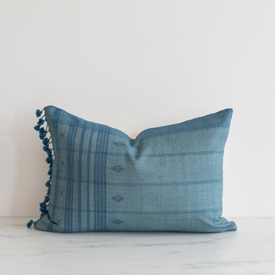 Cerulean Silk Bhujodi Fringe Pillow Cover - Rug & Weave