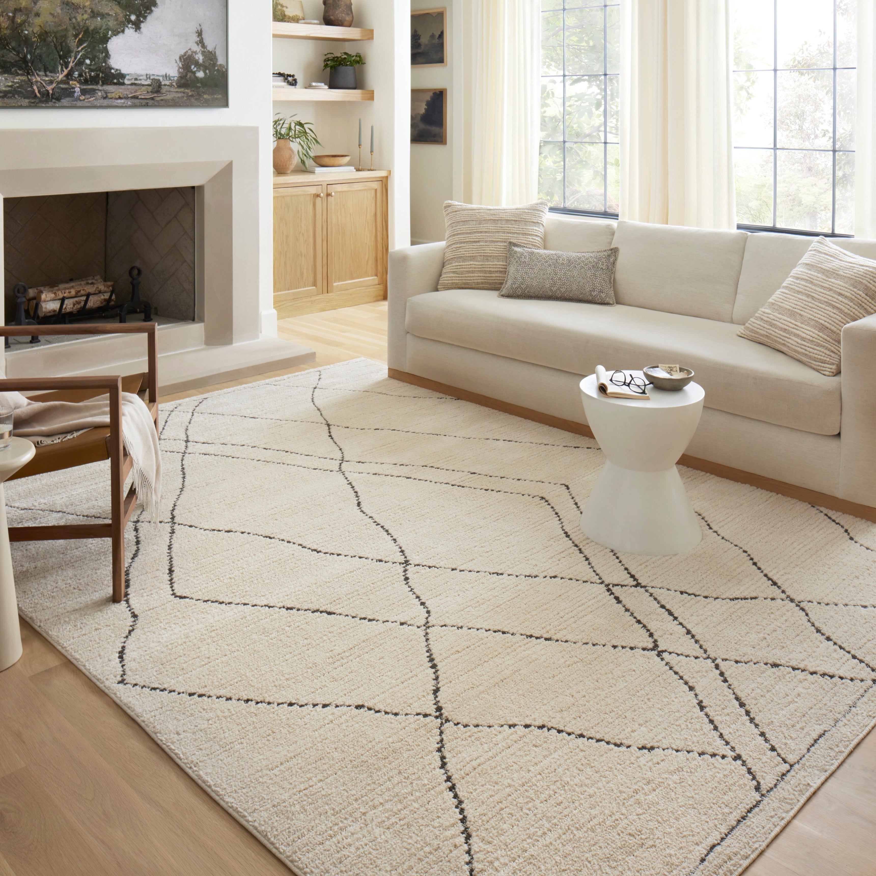 Loloi Fabian Ivory / Charcoal Sketched Lines Rug 0-RUGS - patterned Loloi