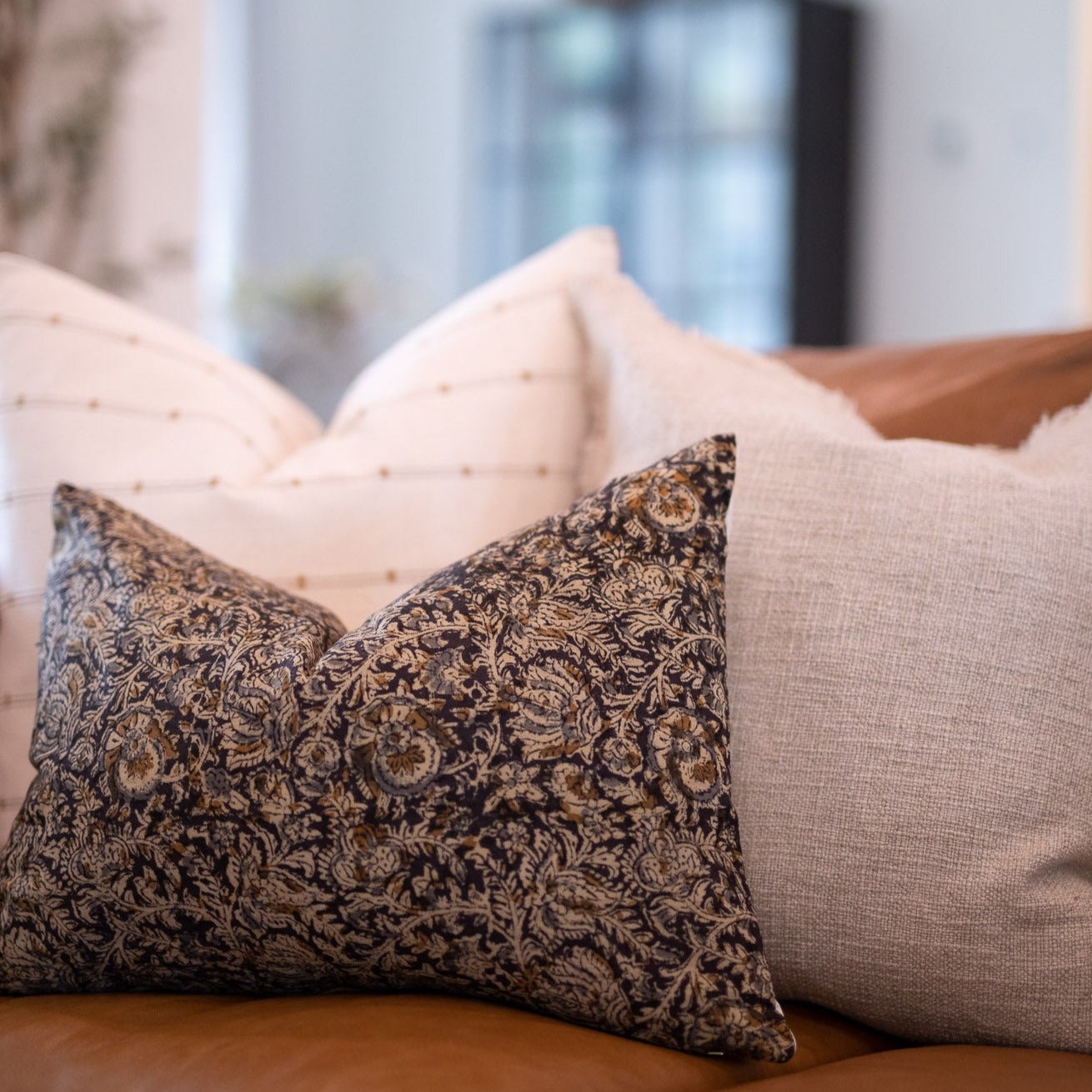 Aja Floral Pillow Cover 00-1 - PILLOWS - block print - neutral Rug & Weave Pillows