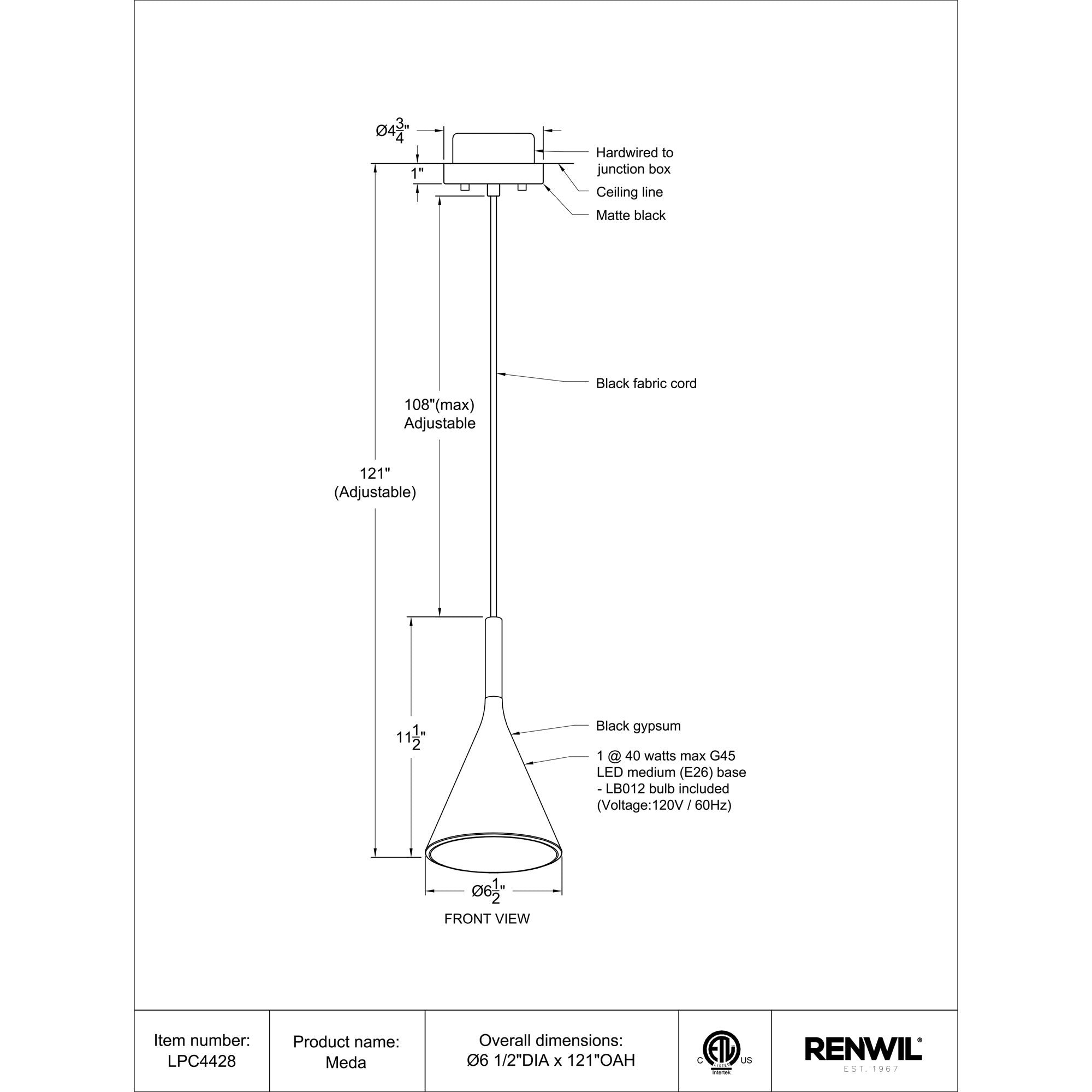 Heath Pendant Light LIGHTING - pendant Renwil