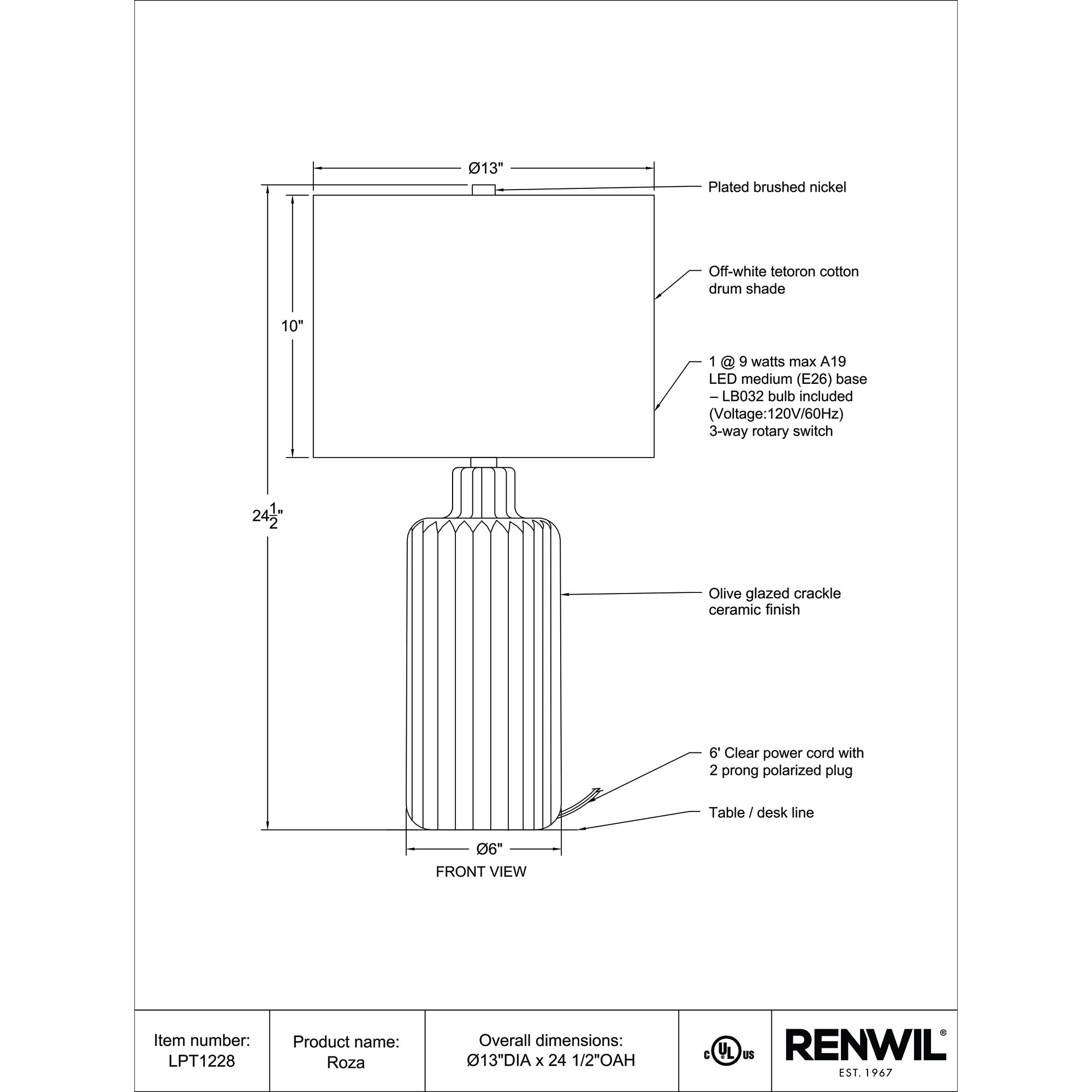 Orzo Table Lamp LIGHTING - table lamp Renwil