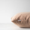 Latte Linen pillow cover with label in seam