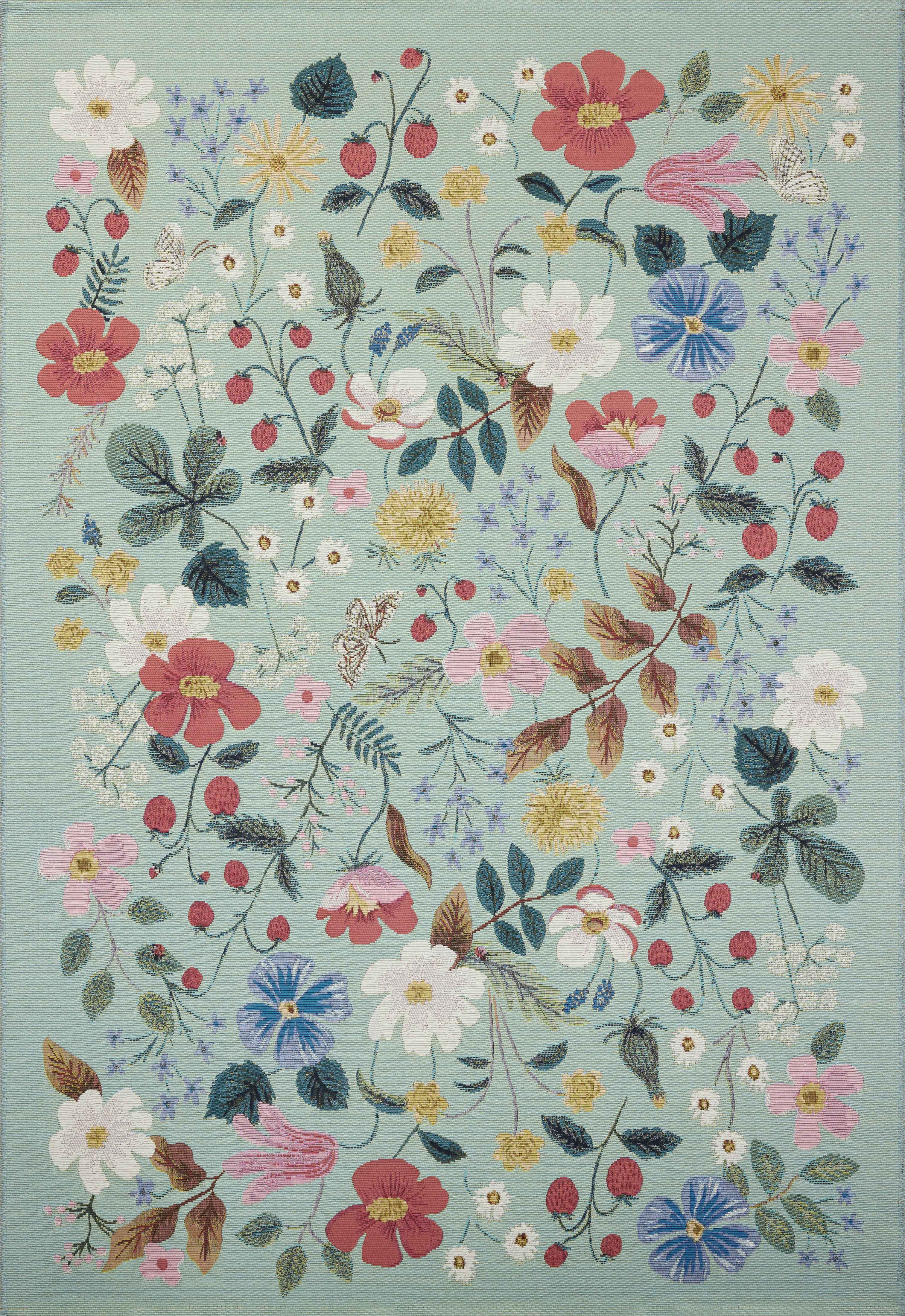 Rifle Paper Co. x Loloi Perennial Strawberry Fields Mint Rug 5-Rugs - indoor/outdoor Loloi